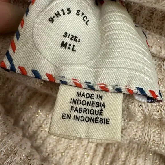 Anthropologie Sweater Large Cream Color Gold Metallic Thread Lagenlook Slouchy - Picture 6 of 8